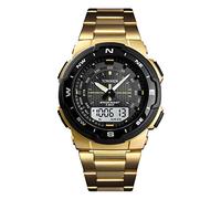 TONSHEN Mens Fashion Luxurious Analog Quartz Digital Watch 50M Waterproof LED Electronic Double Time Plastic Case with Stainless Steel Band Outdoor Military Multifunction Sport Watches (Gold)