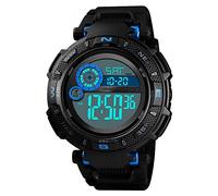 TONSHEN Mens Fashion Multifunction 50M Waterproof Sport Watch Outdoor Military LED Electronic Double Time Stopwatch Alarm Countdown Digital Watches Plastic Case with Rubber Band (Blue)