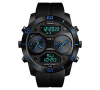 TONSHEN Mens Fashion Multifunction Digital Watch 50M Waterproof Analog Quartz LED Electronic Stopwatch Alarm Three Time Outdoor Military Sport Watches with Rubber Band (Blue)