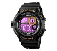 TONSHEN Mens Large Face Plastic Sport Watch with Rubber Band Multicolour LED Back Light Outdoor Military 50M Waterproof Multifunction Stopwatch Electronic Digital Wirst Watches