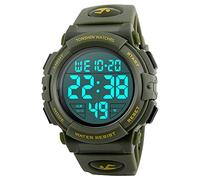 TONSHEN Mens Large Numeral Simple Multifunction LED Electronic Digital Sport Watch Outdoor Military 50M Waterproof Plastic Case with Rubber Band Wrist Watches Stopwatch Date