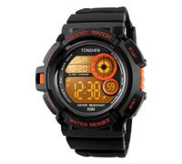 TONSHEN Men's LED Digital Electronic Military Watch Multi Function 12H/24H Time 164FT 50M Water Resistant Simple Design Sport Watches (Orange)