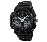 TONSHEN Mens LED Digital Sports Watch Waterproof 50M Water Resistant Dual Time Quartz Analog Wrist Watch Plastic Case with Rubber Strap Military Army Watches Electronic Multifunction (Black)