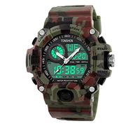 TONSHEN Men's Military Sport Watches Multifunction Waterproof Analog Display Dual Dial Two Timezone Electronic 12H/24H Time Calendar Day Date 164FT 50M Water Resistant Digital Wristwatch (Camo)