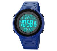 TONSHEN Mens Multifunction Watches Waterproof Sport Digital Countdown Alarm Double Time with Rubber Band Outdoor Plastic Wrist Watch (Blue)