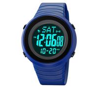 TONSHEN Mens Multifunction Watches Waterproof Sport Digital Countdown Alarm Double Time with Rubber Band Outdoor Plastic Wrist Watch (Blue 2)