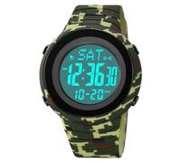 TONSHEN Mens Multifunction Watches Waterproof Sport Digital Countdown Alarm Double Time with Rubber Band Outdoor Plastic Wrist Watch (Green Camo)