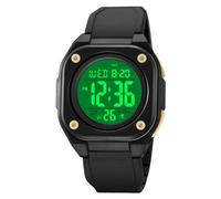TONSHEN Mens Plastic Watches with Rubber Band Waterproof Sport Digital Outdoor Multifunction LED Countdown Alarm Double Time Watch (Yellow)