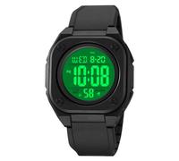 TONSHEN Mens Plastic Watches with Rubber Band Waterproof Sport Digital Outdoor Multifunction LED Countdown Alarm Double Time Watch (Black)
