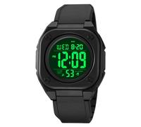 TONSHEN Mens Plastic Watches with Rubber Band Waterproof Sport Digital Outdoor Multifunction LED Countdown Alarm Double Time Watch (Black 2)