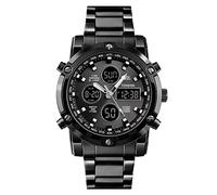 TONSHEN Men's Quartz Watch Dual Time Analog Military Sport Stainless Steel Watch Waterproof 50M 164FT Water Resistant Independence Small Dial Calendar Date Window Business Watch (All White)