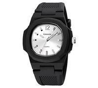 TONSHEN Mens Simple Fashion Analog Quartz Watch 50M Waterproof Plastic Case with Rubber Band Casual Style Wrist Watches (Silver)