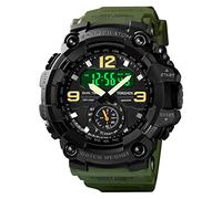 TONSHEN Mens Sport Digital Watch Large Dial Multifunction Outdoor Military Plastic Case with Rubber Band Analog Quartz LED Electronic Three Time 50M Waterproof Running Fitness Watches (Green)