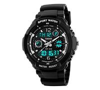 TONSHEN Mens Sport Digital Watch LED Electronic 164FT 50M Water Resistant Multifunction Dual Time Stopwatch Calendar Month Date Day Waterproof 12H/24H Time Military Wristwatch - Blue (White)