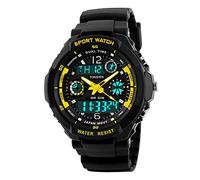 TONSHEN Mens Sport Digital Watch LED Electronic 164FT 50M Water Resistant Multifunction Dual Time Stopwatch Calendar Month Date Day Waterproof 12H/24H Time Military Wristwatch - Blue (Yellow)
