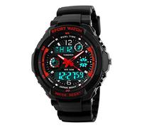 TONSHEN Mens Sport Digital Watch LED Electronic 164FT 50M Water Resistant Multifunction Dual Time Stopwatch Calendar Month Date Day Waterproof 12H/24H Time Military Wristwatch - Blue (Red)