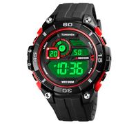TONSHEN Mens Sport Digital Watch Waterproof Outdoor Multifunction LED Countdown Alarm Double Time Plastic Watches (Red)