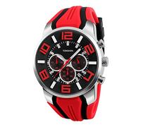 TONSHEN Mens Sport Watch Comfortable Silicone Wtrap with Stainless Steel Case Analog Quartz Watch Independence Small Dial Dual Time 12H/24H Calendar Window - Multi Color s (Red)