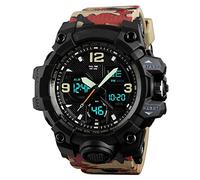 TONSHEN Mens Sport Watch LED Digital Electronic 50M Waterproof Large Dual Dial Military Wrist Watch Plastic Case with Camo Rubber Band (Red-Camo)