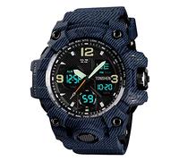 TONSHEN Mens Sport Watch LED Electronic Digital Stopwatch Date Alarm Waterproof Dual Dial Military Wrist Watches Plastic Case with Rubber Band (Cowboy)