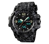TONSHEN Mens Sport Watch LED Electronic Digital Stopwatch Date Alarm Waterproof Dual Dial Military Wrist Watches Plastic Case with Rubber Band (Gray Line)