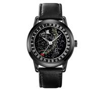 TONSHEN Mens Watch Date Rotating Dial Analog Quartz Stainless Steel Watches with Leather Band Phase of The Moon (Leather Black)