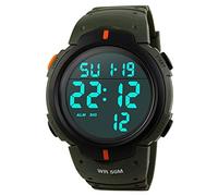 TONSHEN Men's Waterproof Outdoors Sport Watch LED Electronic Multifunction 12H / 24H Military Time 164FT 50M Water Resistant Date Calendar Simple Design Big Case Diaital Wristwatch - Green
