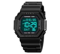 TONSHEN Multifunction Digital Sport Plastic Unisex Watch Waterproof LED Electronic Double Time Stopwatch Alarm Countdown Outdoor Military Watches (Black)