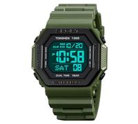 TONSHEN Multifunction Digital Sport Plastic Unisex Watch Waterproof LED Electronic Double Time Stopwatch Alarm Countdown Outdoor Military Watches (Green)
