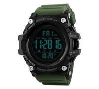 TONSHEN Multifunction Digital Sport Watch for Men Large Plastic Case with Rubber Band 50M Waterproof Outdoor Military LED Electronic Double Time Stopwatch Alarm Countdown Watches (Green)