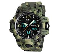 TONSHEN Multifunction Large Dial Simple Analog Quartz LED Electronic Double Time Digital Watches Outdoor Military 50M Waterproof Sport Watches Plastic Case with Rubber Band (Green)