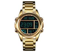 TONSHEN Multifunction Mens Fashion LED Electronic Digital Stainless Steel Watch for Boy Stopwatch Alarm Backlight Outdoor Military Casual Sport Wristwatches (Gold)