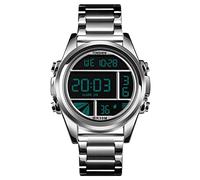 TONSHEN Multifunction Mens Fashion LED Electronic Digital Stainless Steel Watch for Boy Stopwatch Alarm Backlight Outdoor Military Casual Sport Wristwatches (Silver)