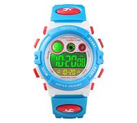 TONSHEN Multifunction Multicolor LED Back Light 50M Waterproof Outdoor Military Sport Watches for Boy Girl Electronic Digital Plastic Case with Rubber Band Simple Watch (Blue)
