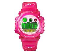 TONSHEN Multifunction Multicolor LED Back Light 50M Waterproof Outdoor Military Sport Watches for Boy Girl Electronic Digital Plastic Case with Rubber Band Simple Watch (Red)