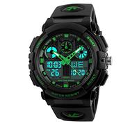 TONSHEN Multifunction Simple Large Dial Analog Quartz LED Electronic Dual Time Plastic Case with Rubber Band Watch for Men 50M Waterproof Outdoor Military Digital Stopwatch Watches