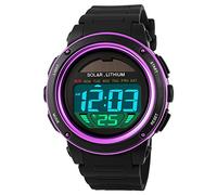 TONSHEN Multifunction Waterproof Outdoor Sport Watch LED Digital Electronic Army 50M Water Resistant Rubber Strap Plastic Case Stopwatch Date Calendar Alarm Military Watch for Men Women - Purple