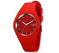 TONSHEN Simple Design Fashion Casual Analog Quartz Watch for Men and Women Multiple Colours Rubber Watches (Red)