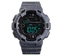 TONSHEN Simple Design Fashion Outdoor Sport Watch for Men and Boy 50M Waterproof LED Electronic Double Time Military Multifunction Digital Watches Plastic Case with Rubber Band (Grey)
