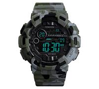 TONSHEN Simple Design Fashion Outdoor Sport Watch for Men and Boy 50M Waterproof LED Electronic Double Time Military Multifunction Digital Watches Plastic Case with Rubber Band (Camo)