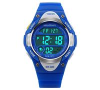TONSHEN Simple Digital Watch for Kid Boy Girl Outdoor Military 50M Waterproof Plastic Case with Rubber Band Electronic Multifunction Sports Wrist Watches Alarm Stopwatch (Blue)