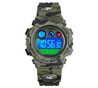 TONSHEN Sport Digital Watches for Boy Multicolor LED Backlight 50M Waterproof LED Electronic Stopwatch Alarm Date Watch (Green)