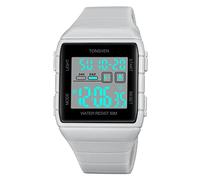 TONSHEN Unisex Digital Sport Watch for Women and Men 50M Waterproof LED Electronic Dual Time Countdown Alarm Outdoor Military Plastic Case with Rubber Band Watches (White)