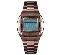 TONSHEN Unisex Fashion Multifunction Digital Watch for Men and Women LED Electronic Double Time Outdoor Military Stopwatch Alarm Countdown Sport Plastic Watches with Stainless Steel Band (Brown)