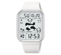 TONSHEN Unisex Fashion Panda Digital Watch Rectangular Plastic Case with Rubber Band 50M Waterproof Outdoor Military Multifunction LED Electronic Stopwatch Alarm Sport Watches (White)