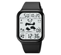 TONSHEN Unisex Fashion Panda Digital Watch Rectangular Plastic Case with Rubber Band 50M Waterproof Outdoor Military Multifunction LED Electronic Stopwatch Alarm Sport Watches (Black)