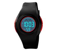 TONSHEN Unisex Kids Digital Sport Watch 50M Waterproof Outdoor Military Multifunction LED Electronic Stopwatch Alarm Back Light Rubber Watches (Black-Red)