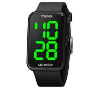 TONSHEN Unisex Outdoor Sport Watches for Men and Women Minimalism Waterproof Electronic LED Lights Digital Wrist Watch Plastic Case with Rubber Band (Black)