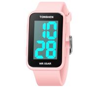 TONSHEN Unisex Outdoor Sport Watches Minimalism Waterproof LED Electronic Light Digital Plastic Watch with Rubber Band (Pink)