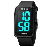 TONSHEN Unisex Outdoor Sport Watches Minimalism Waterproof LED Electronic Light Digital Plastic Watch with Rubber Band (Black 2)